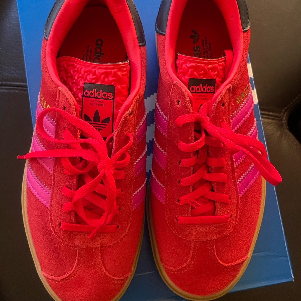 Adidas Gazelle Bold,Brand New, Size 7 Red Suede Sneakers with Pink Stripes - Picture 6 of 7